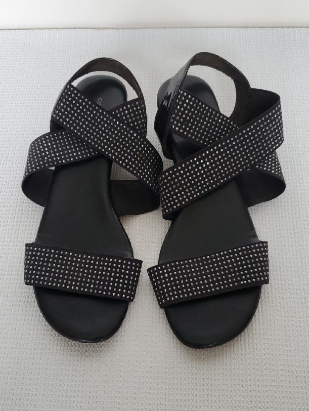 Comfort Plus by Predictions Black Studded Cross-Strap Sandals